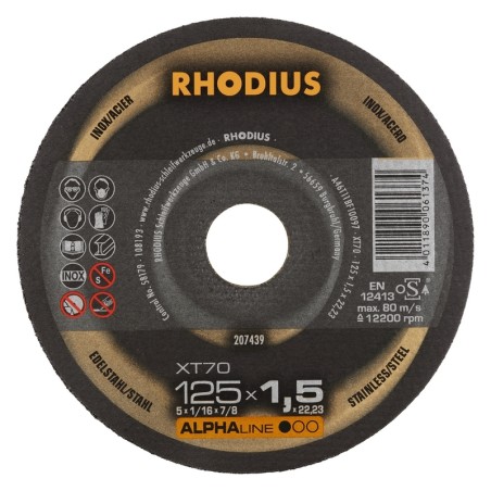 Box of 10 stainless steel and steel cutting discs Ø 125 mm Rhodius XT70