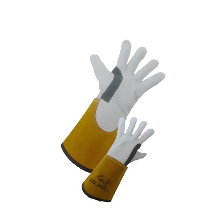Pair of leather welding gloves long cuff TIG welding inner lining