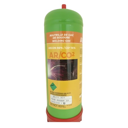 Disposable ARGON + CO² gas cylinder 2.2 Litres Steel Welding