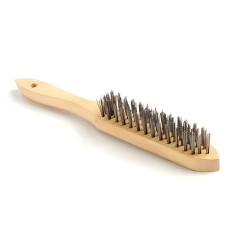 Wooden welding brush with 2 rows of steel