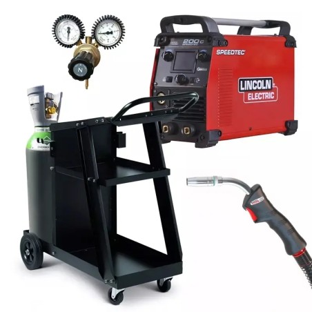 PACK: LINCOLN 200C welding machine + 3 m torch + Regulator + Gas + Cart