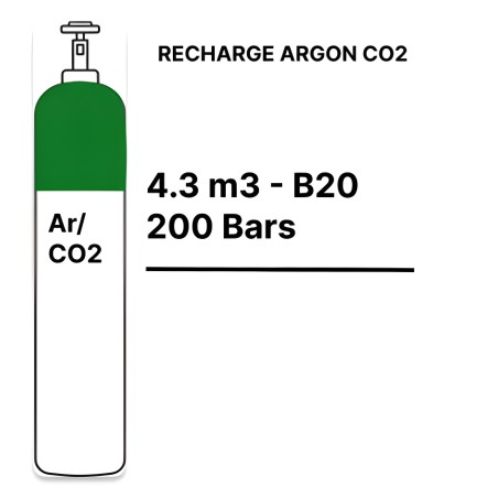 Argon CO2 Gas Cylinder Refill - B20 - 4.3m³