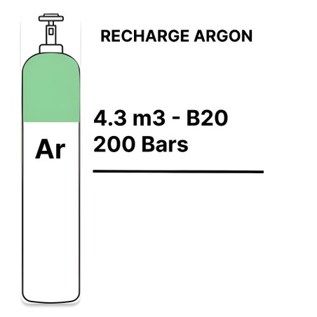 Pure Argon Gas Cylinder Refill - B20 - 4.3m³