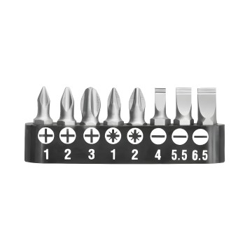 Set of 9 1/4'' bits with bit holder TACSD3091