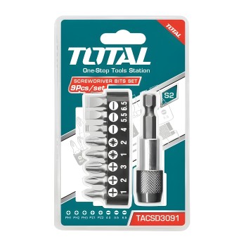 Set of 9 1/4'' bits with bit holder TACSD3091