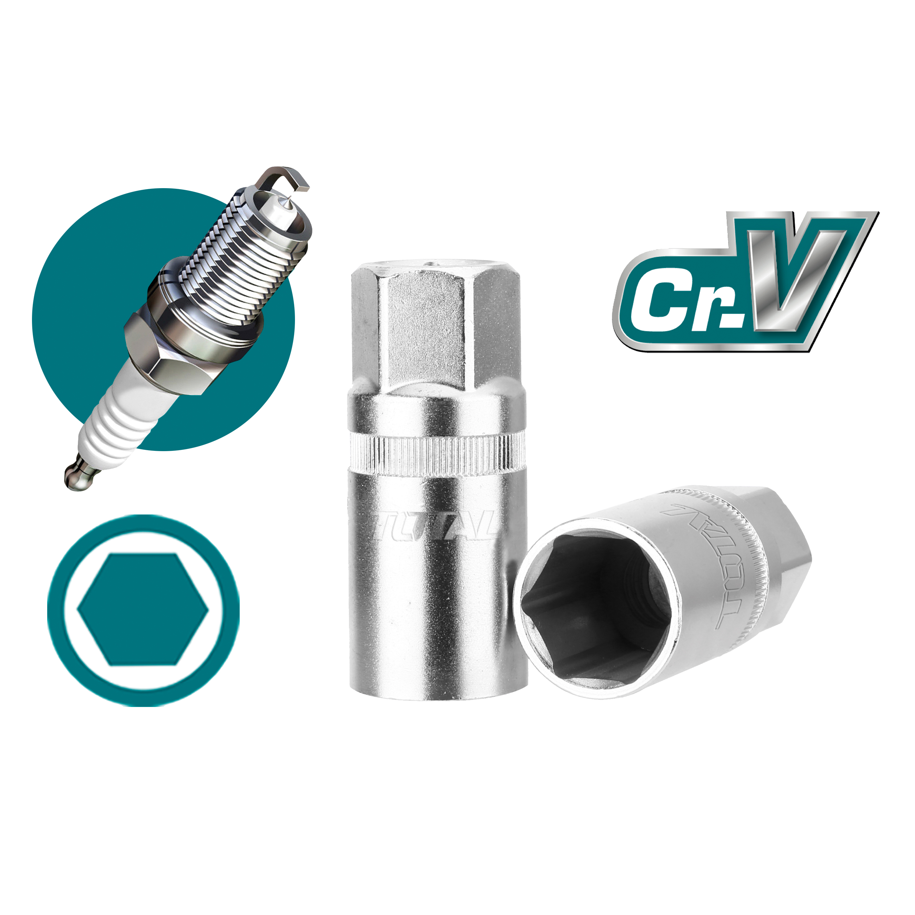 Hexagonal socket 1/2'' for spark plug THSPS12 | 16 mm | Chrome-vanadium (Cr-V)