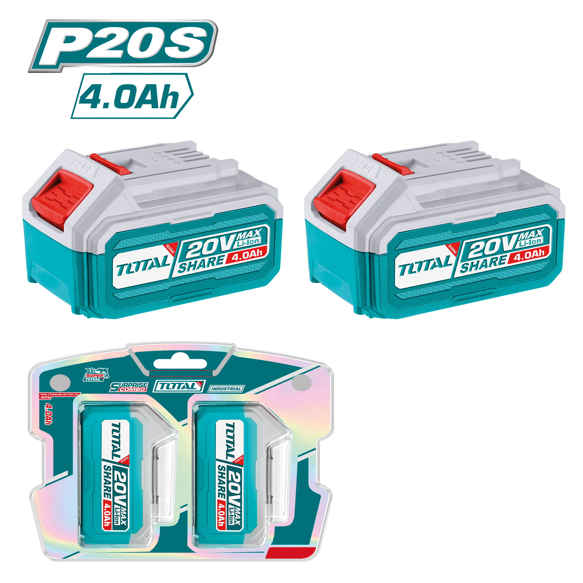 Set of 2 x 4 Ah batteries TOSLI240312E | 20 V - 4 Ah