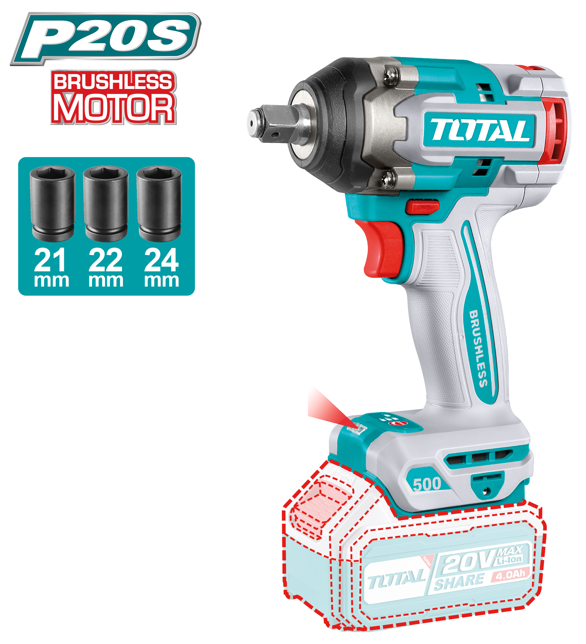 Brushless battery 1/2'' impact wrench TIWLI20501 | 20 V