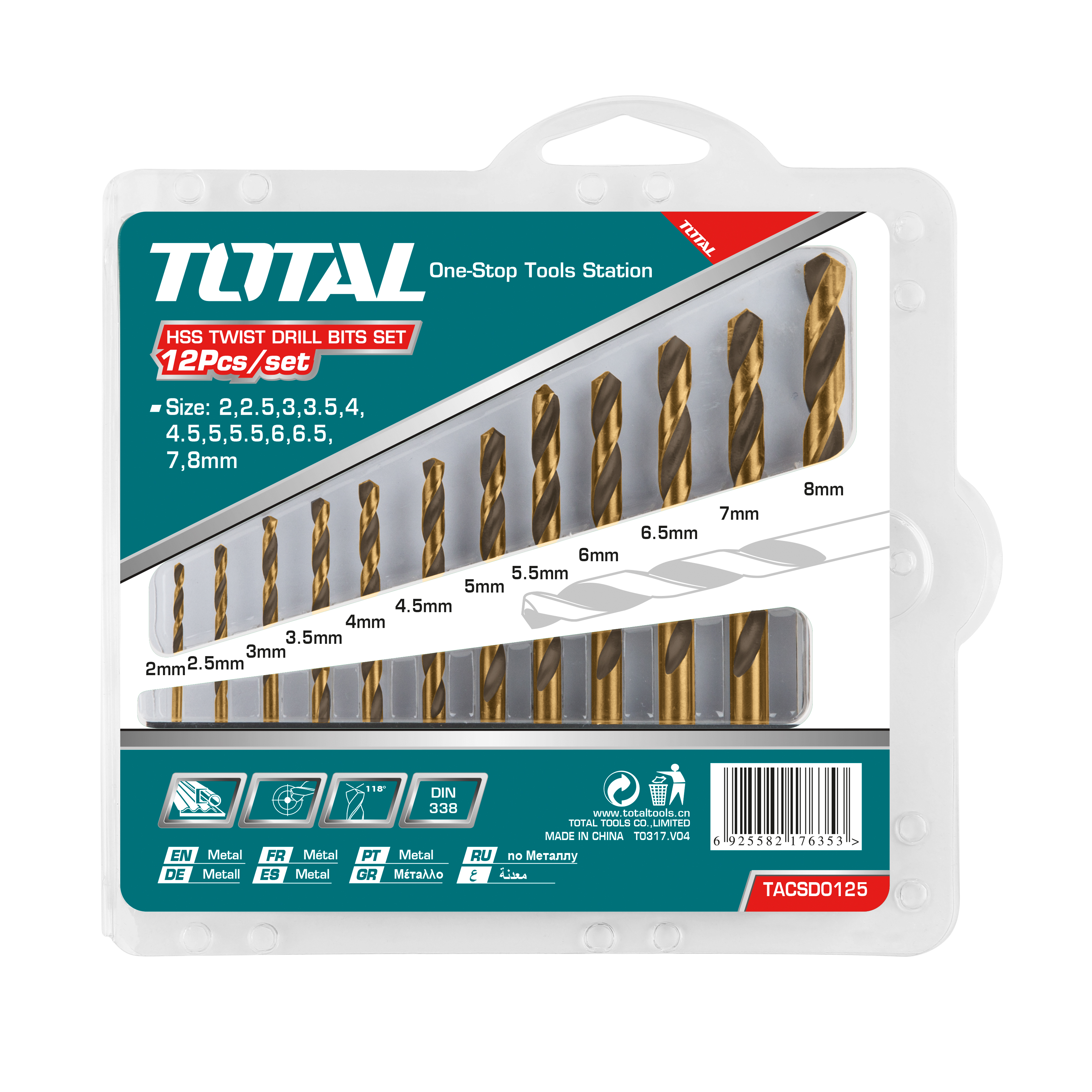 Set of 12 drill bits for metal TACSD0125 | HSS