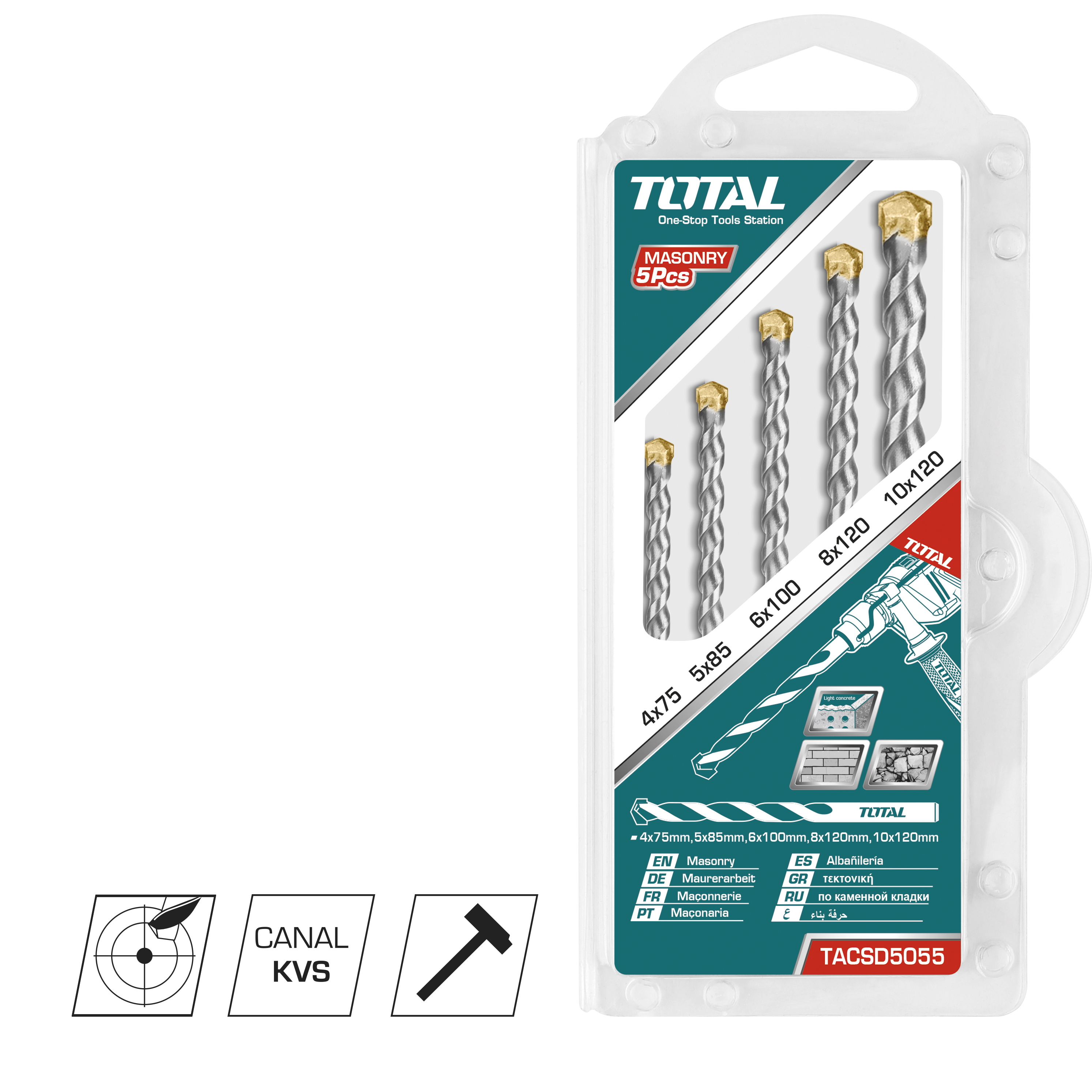 Set of 5 wall drill bits TACSD5055 | HSS