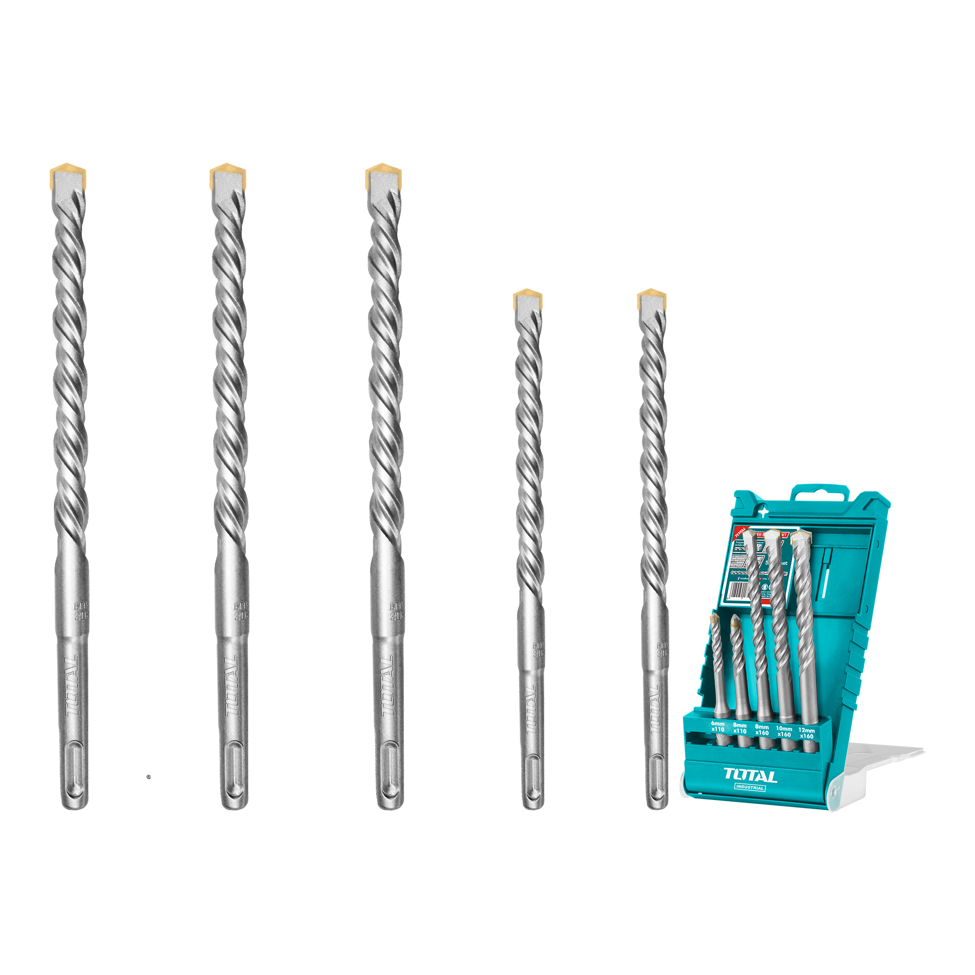 Set of 5 SDS Plus concrete drill bits TAC190501 | HSS