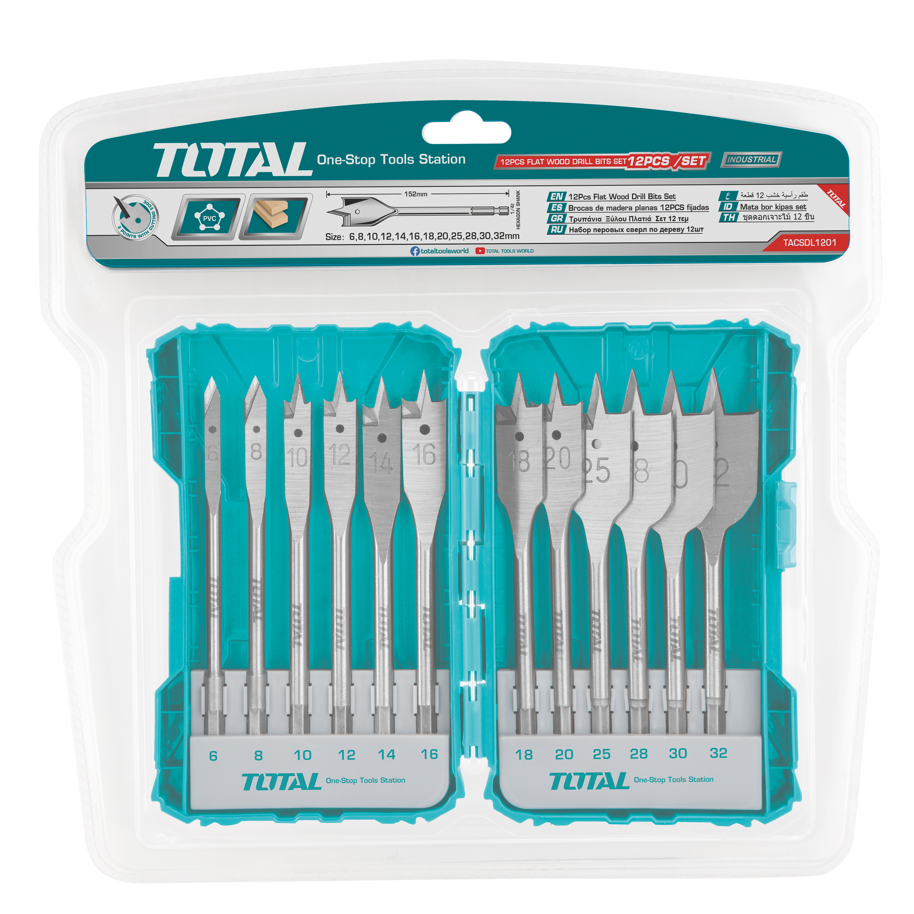 Set of 12 drill bits for wood TACSDL1201 | HSS