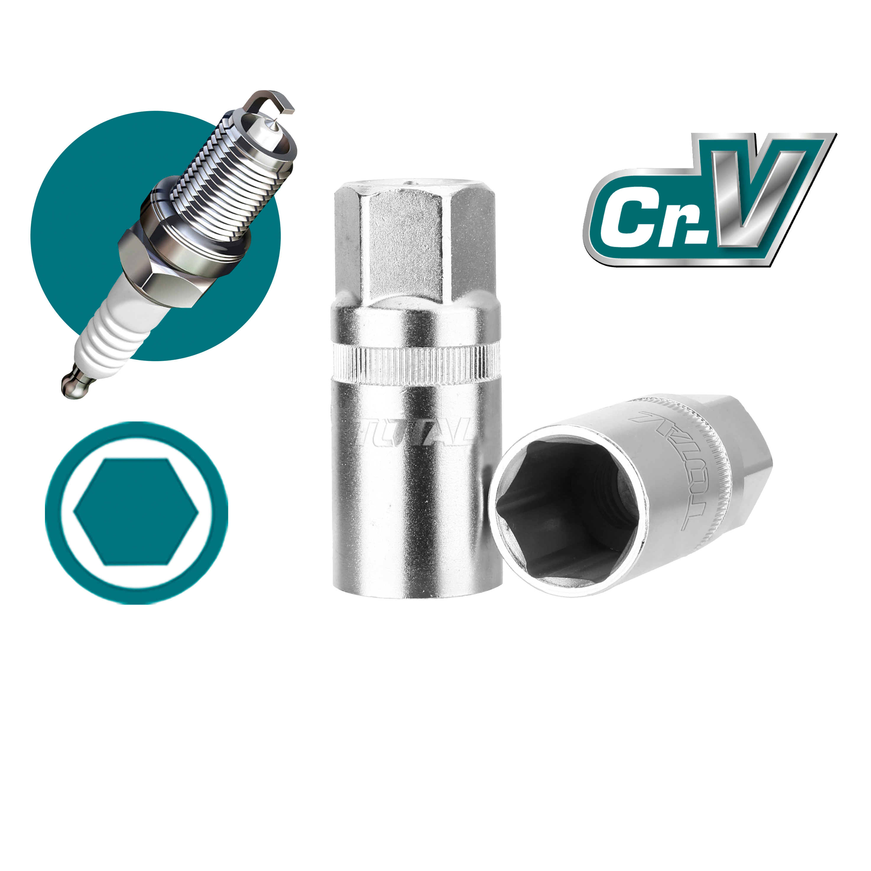 Hexagonal socket 1/2'' for spark plug THSPS12 | 21 mm | Chrome-vanadium (Cr-V)