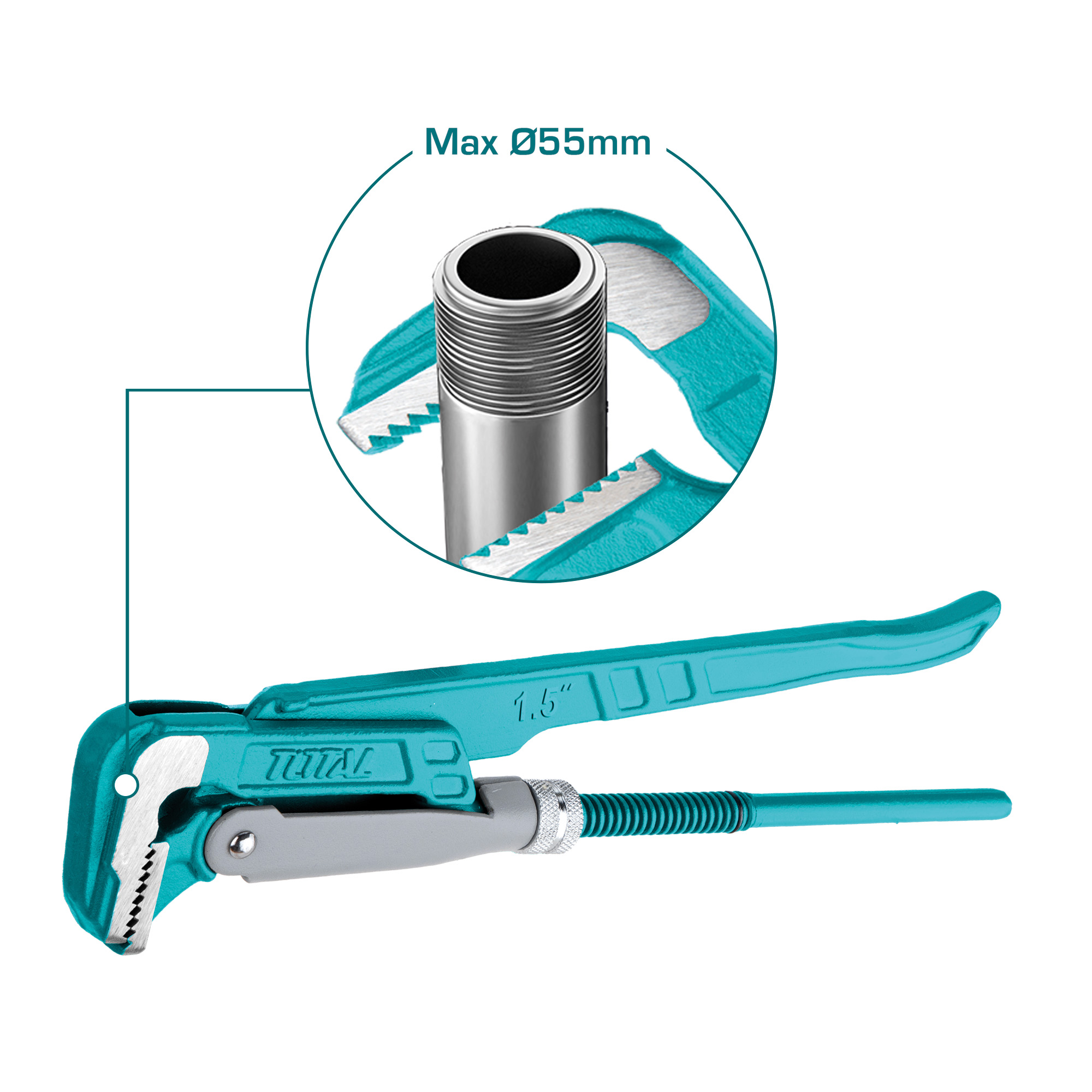 Swedish pipe wrench 90º THT172L | 1.5'' | Carbon steel